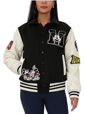 Disney Mickey Mouse Varsity Letterman Jacket Black Mens S Womens M